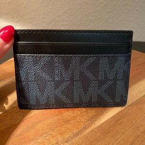 Michael Kors Black and Navy Blue Card Holder with Signature Monogram